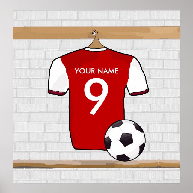 Poster Rouge personnalisé avec maillot de football blanc (Devant)