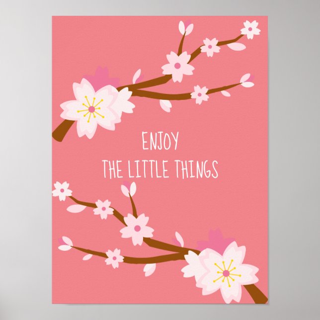 Poster Rouge rose Sakura Cherry Blossom Japonais (Devant)