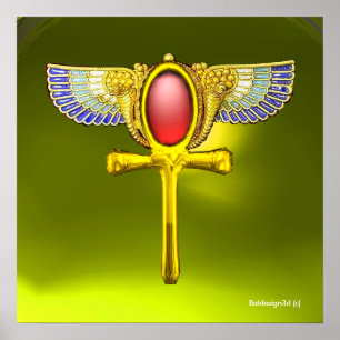 POSTER ROUGE TALISMAN / EGYPTIAN WINGH ANKH ET CORNUCOPIE