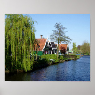Poster Rouge Vert Blanc Zaanse Schans Maisons Néerlandais