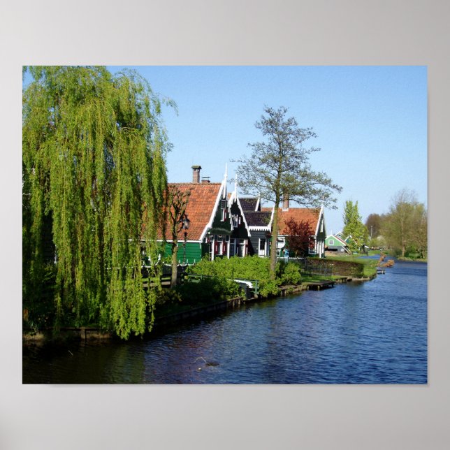 Poster Rouge Vert Blanc Zaanse Schans Maisons Néerlandais (Devant)