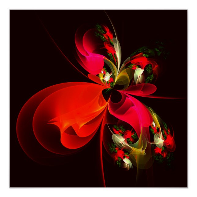 Poster Rouge Vert Floral Moderne Art Abstrait Motif #02 (Devant)