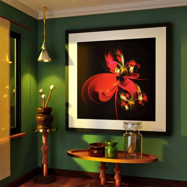 Poster Rouge Vert Floral Moderne Art Abstrait Motif #02 (Red Green Floral Modern Abstract Art Pattern #02 Poster)