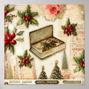 Poster Rouge Vert Noël Fêtes rétro vintage 