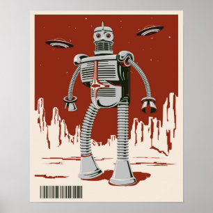 Poster Rouge vintage du robot 3