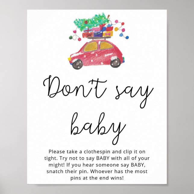 Poster Rouge voiture de Noël hiver ne dit pas bébé (Devant)