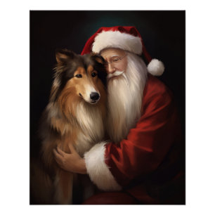 Poster Rough Collie Avec Noël Festif Du Père Noël