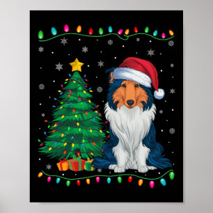 Poster Rough Collie Chien Santa Chapeau Hommes Femmes Enf
