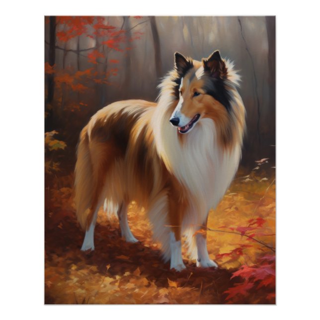 Poster Rough Collie dans l'automne Leaves automne Inspire (Devant)