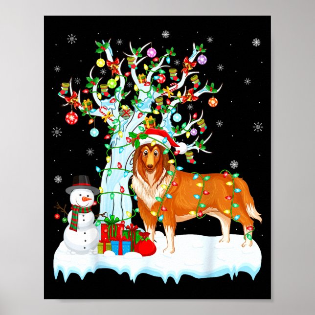 Poster Rough Collie Dog Xmas Tree Lighting Rough Collie C (Devant)