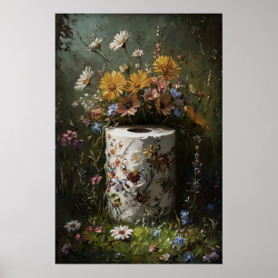 Poster Rouleau de papier toilette floral imprimé, Dark Ac