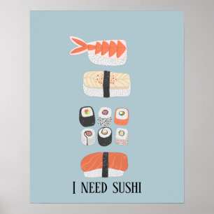 Poster Rouleau Maki Nigiri de Sushi Japonais Texte person
