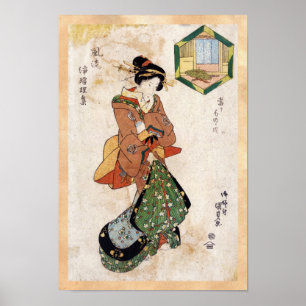 Poster Rouleau vintage japonais frais de dame de geisha