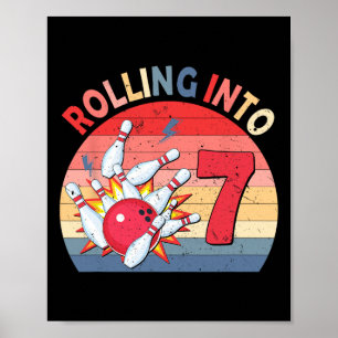 Poster Rouler Dans 7 Bowling Anniversaire 7 Année Enfants
