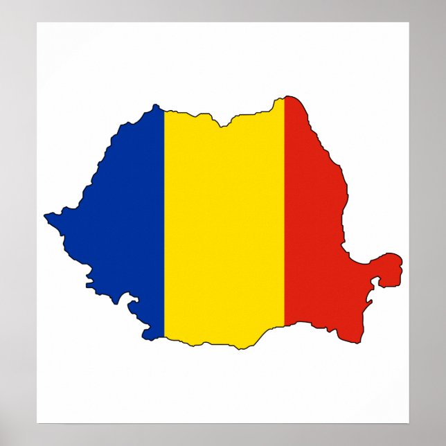 Poster Roumanie - Carte du drapeau pleine taille (Devant)