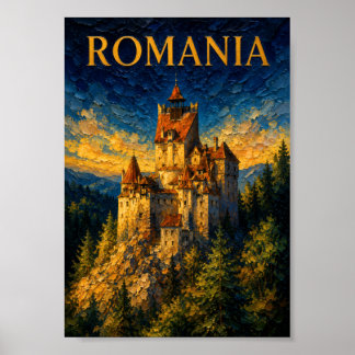 Poster Roumanie : Château de Bran Art Souvenir Lueur Myst