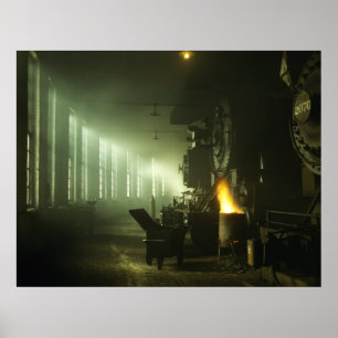 Poster Roundhouse locomotif