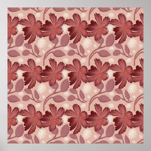Poster Rousseur Floral Motif Sans Couture Grandes Fleurs  (Devant)