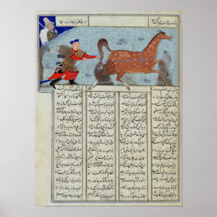Poster Roustem capturant son cheval, du 'Shahnama