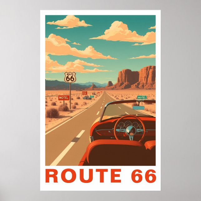 Poster Route 66 Classic Road Trip Travel Art (Devant)