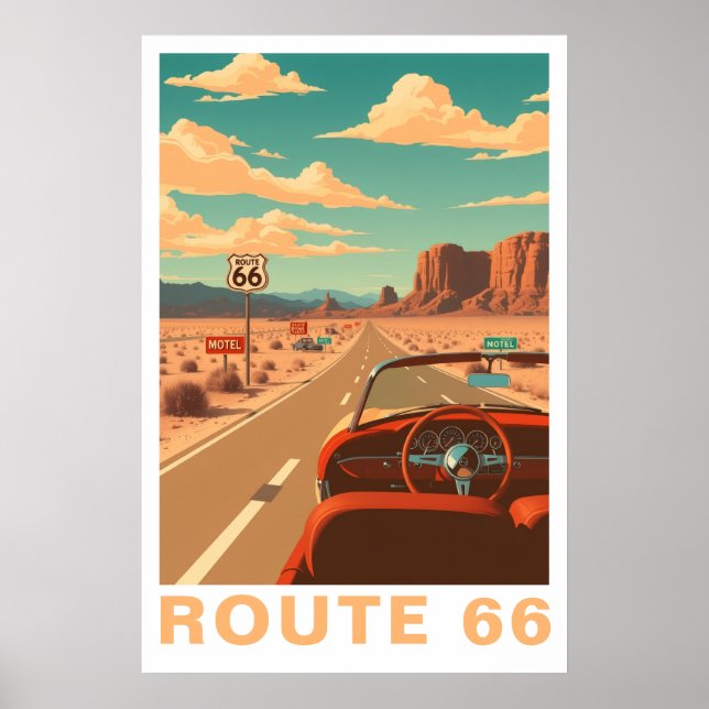 Poster Route 66 Classic Road Trip Travel Art (Devant)
