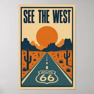 Poster Route 66 Découvrez l'Ouest Litho