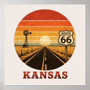 Poster Route 66 Kansas Autoroute de l'État du Tournesol