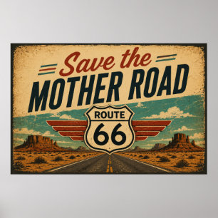 Poster Route 66 Mother Road Vue du désert