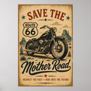 Poster Route 66 Moto Hommage à la Mother Road