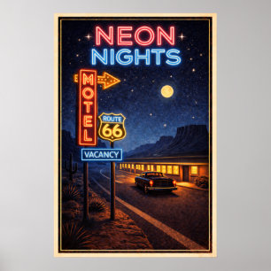Poster Route 66 Nuits Néon Litho