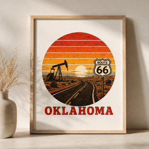 Poster Route 66 Oklahoma Champ Pétrolifère Sunset Highway