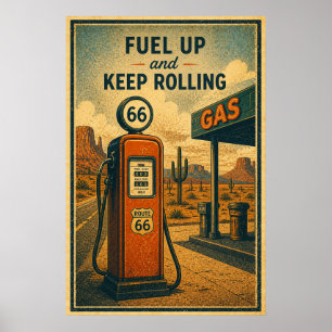 Poster Route 66 Plein d'essence Désert Drive