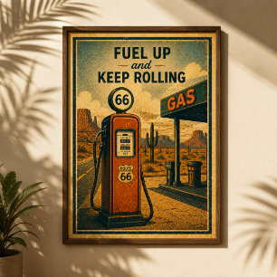 Poster Route 66 Plein d'essence Désert Drive