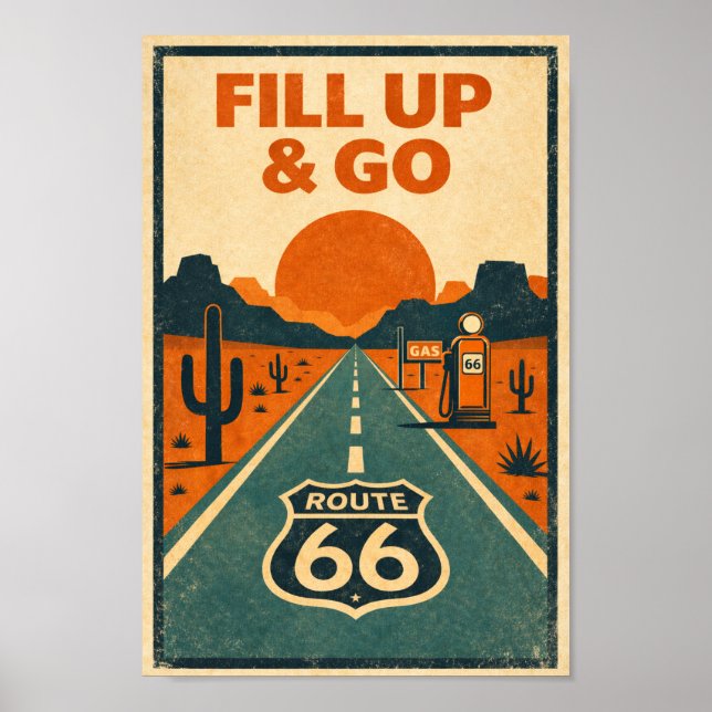 Poster Route 66 Remise de gaz et partez Litho Désert (Devant)