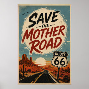 Poster route 66 Sauvegarder Mother Road Autoroute du dése