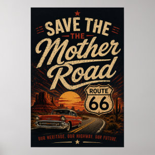 Poster Route 66 voiture classique Sauvegarder la Mother R