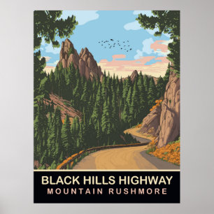 Poster Route de Black Hills, Mont Rushmore, SD, Voyage
