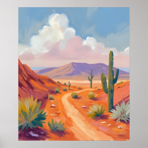 Poster Route du sud-ouest du désert avec Cactus