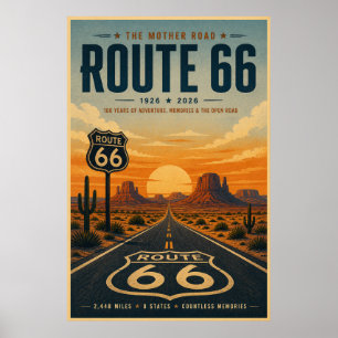 Poster Route Rétro 66 Art du Désert Centenaire