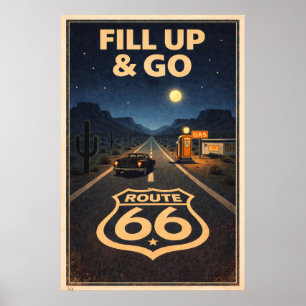 Poster Route Rétro Autoroutière 66 Art Vintage