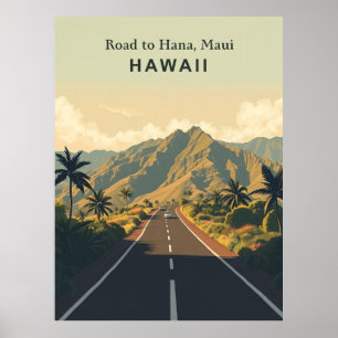 Poster Route vintage vers Hana, Maui, Hawaii Voyage