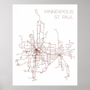 Poster Routes de transport en commun Minneapolis-St. Paul