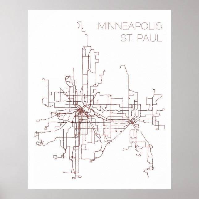 Poster Routes de transport en commun Minneapolis-St. Paul (Devant)