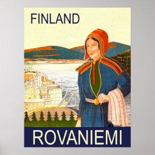Poster Rovaniemi, Finlande, femme sur la côte