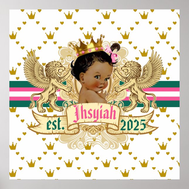 Poster Royal African Princess Pink and Green Elegant (Devant)