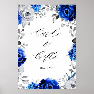 Poster Royal Bleu Blanc Argent Floral Cartes & Cadeaux Po