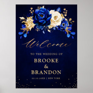 Poster Royal Bleu Jaune Or Mariage métallique Bienvenue P