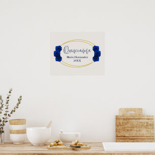 Poster Royal Blue et Gold Geometry Quinceañera