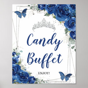 Poster Royal Blue Floral Roses Quinceañera Candy Buffet