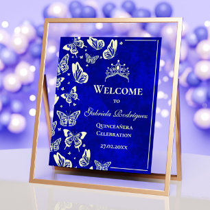 Poster Royal Blue Gold 15e anniversaire Quinceañera Bienv